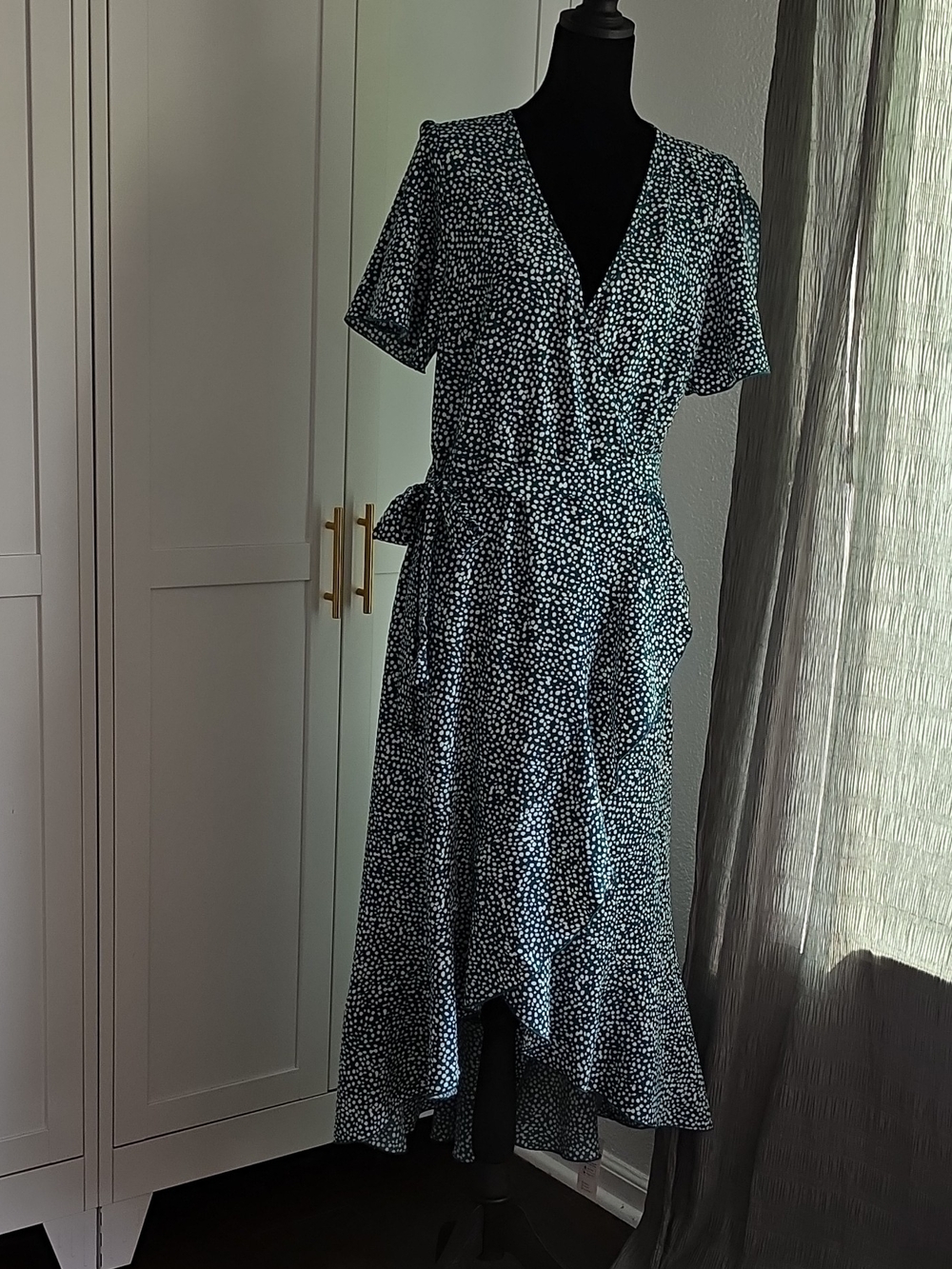 Cupshe Navy Midi Wrap Dress with White Dot Print - Picture 2 of 7
